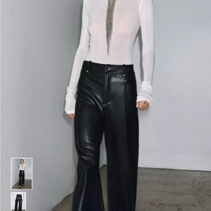 Zara Black Wide-Leg Leather Pants
